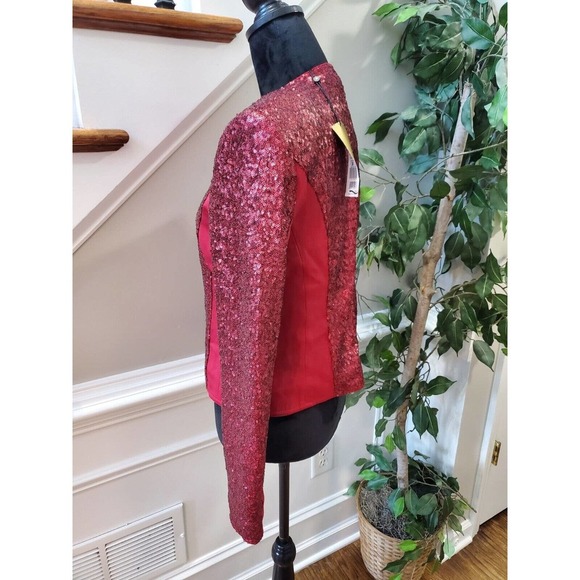 Basler Women's Red Sequin Long Sleeve Casual Full Zip Front Jacket Size 38 M - Picture 5 of 13